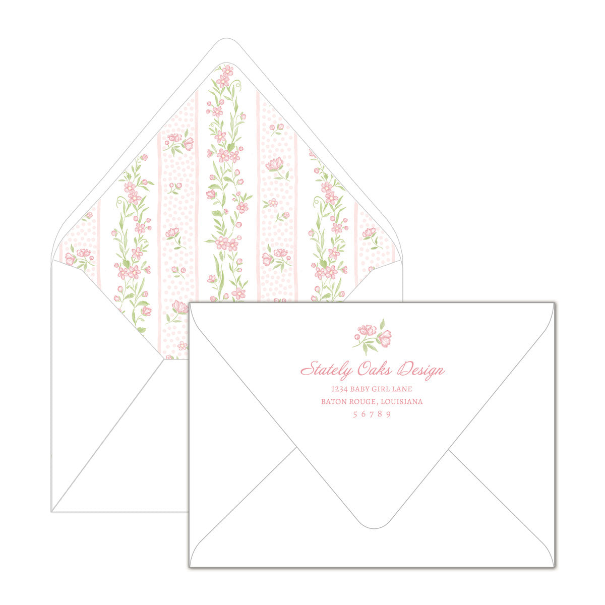 Pink and Green Floral Vine Invitation
