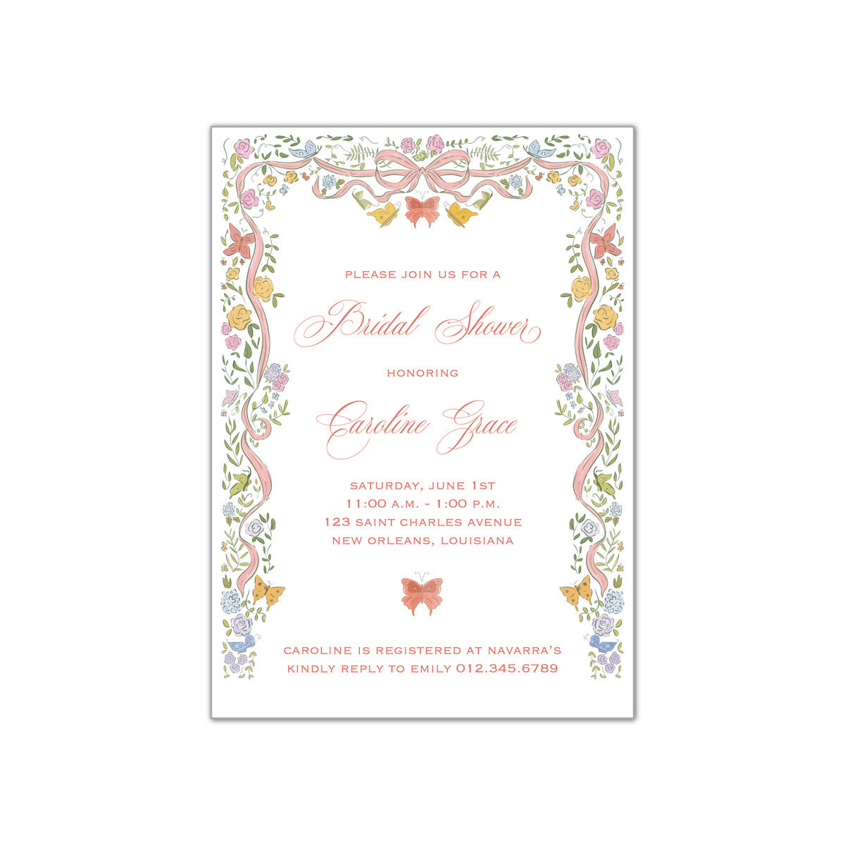 Bow and Butterflies Invitation
