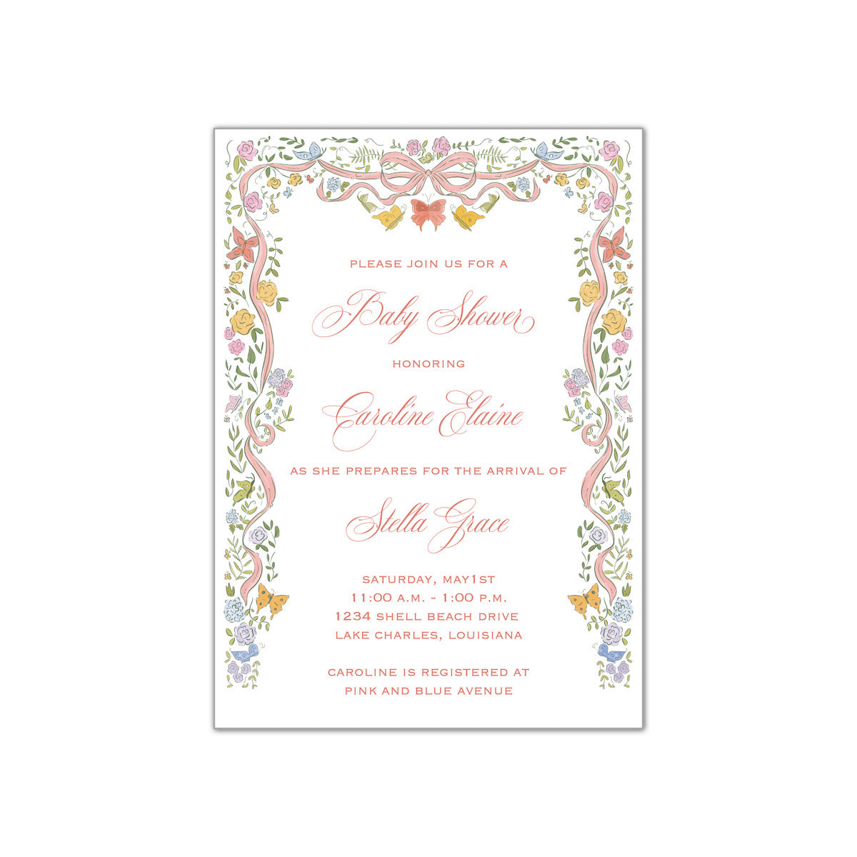 Bow and Butterflies Invitation