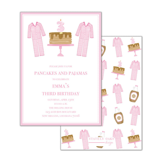Pancakes and Pajamas Pink Invitation