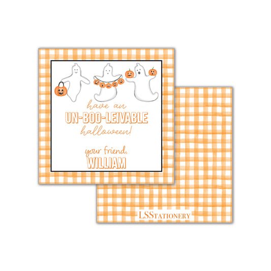 un-BOO-lievable Ghosts - orange gingham Gift Tag