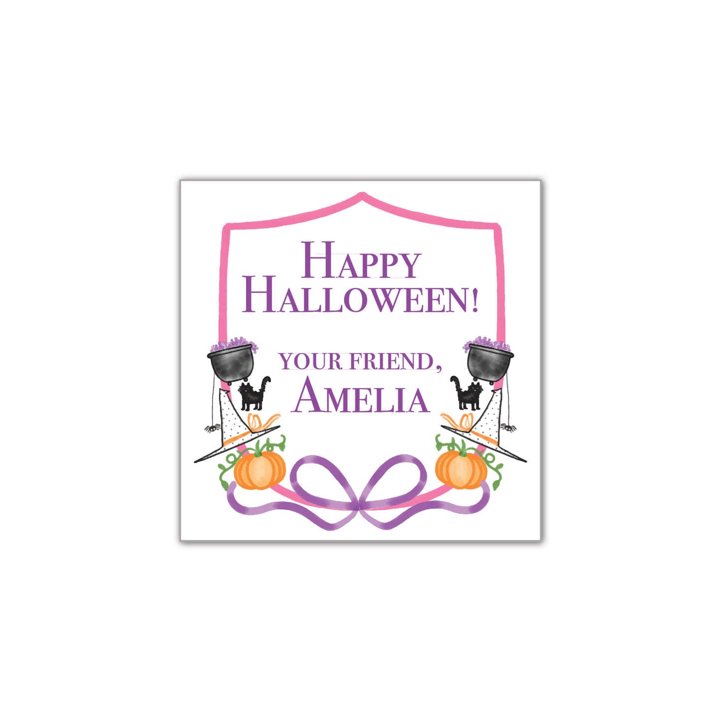 Happy Halloween Crest - pink gingham Gift Tag