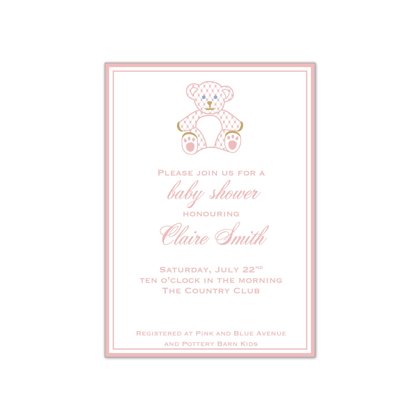Chic Pink Bear Invitation