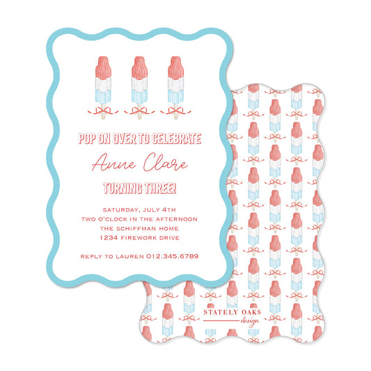 Pop on Over - Red, White, Blue Bow Invitation