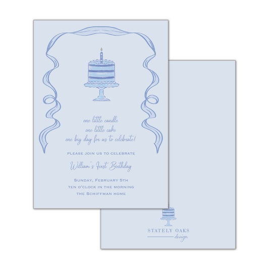 One Little Candle Blue Invitation