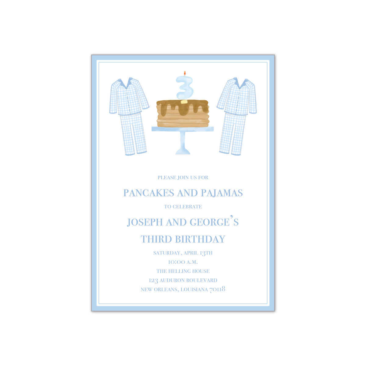 Pancakes and Pajamas Blue Invitation