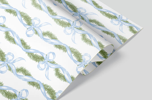 Blue Bow Garland Wrapping Paper Pre-Order