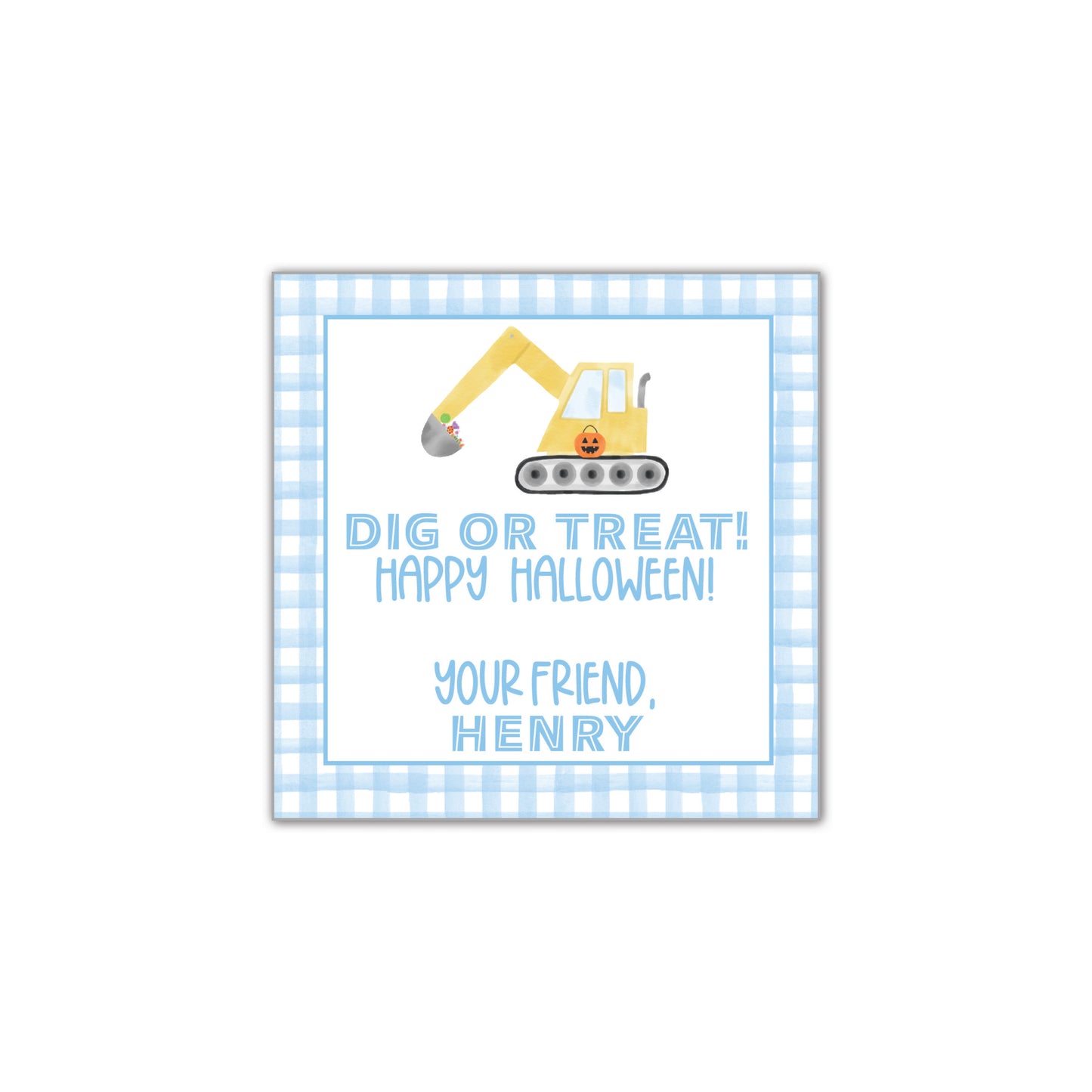 Dig or Treat - blue gingham Gift Tag