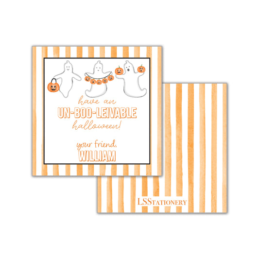 un-BOO-lievable Ghosts - orange stripe Gift Tag