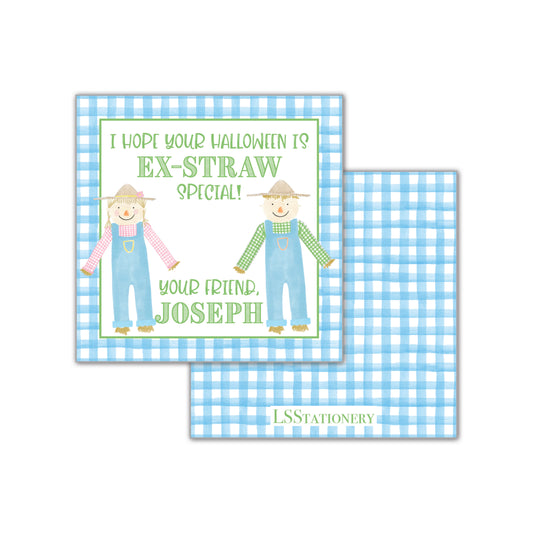 Ex-Straw - green font gingham Gift Tag