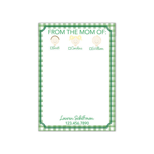 Green Gingham Notepad