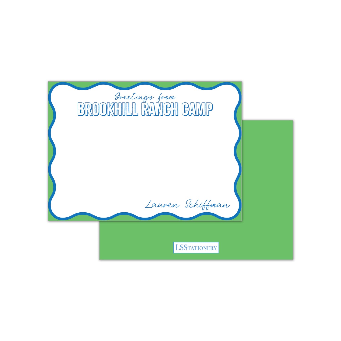 Greetings from Camp Blue and Green Wavy Notecard