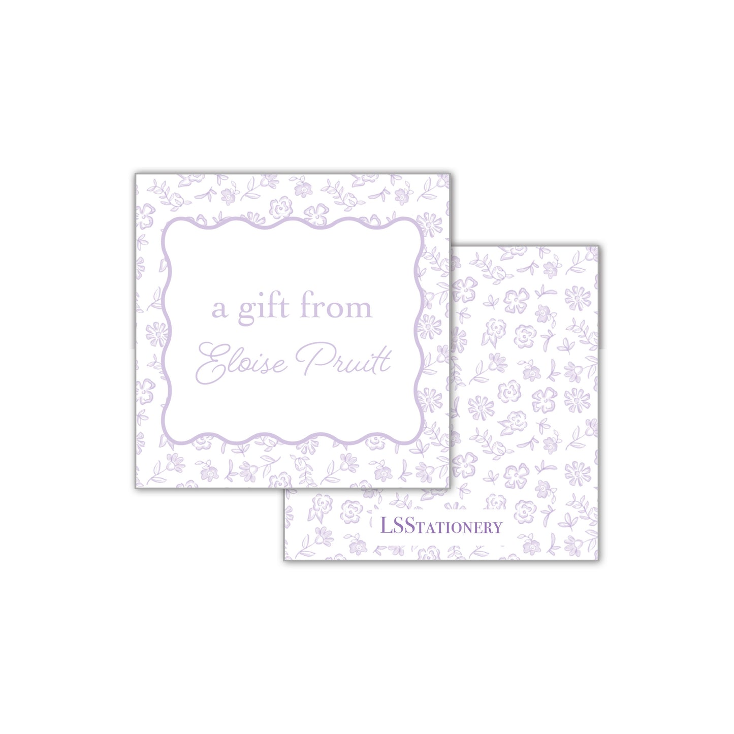 Lilac Ditsy Wavy Frame Square Gift Tag