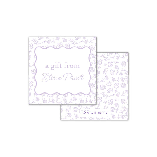 Lilac Ditsy Wavy Frame Square Gift Tag